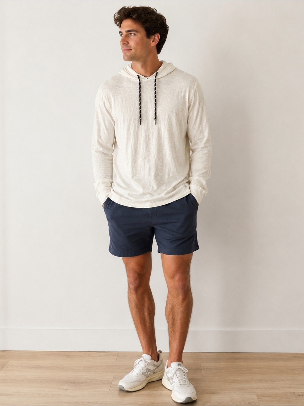 Men’s Monument White Slub Lightweight Hoodie Active Athleisure Everyday‎ Basic